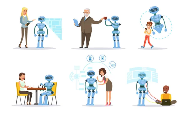 People customize the work of the assistant robot. Vector illustration. — Stock Vector