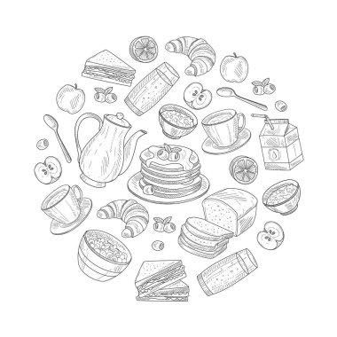 Taze ve Sağlıklı Kahvaltı Çemberi Dekoratif Vektör Elementi