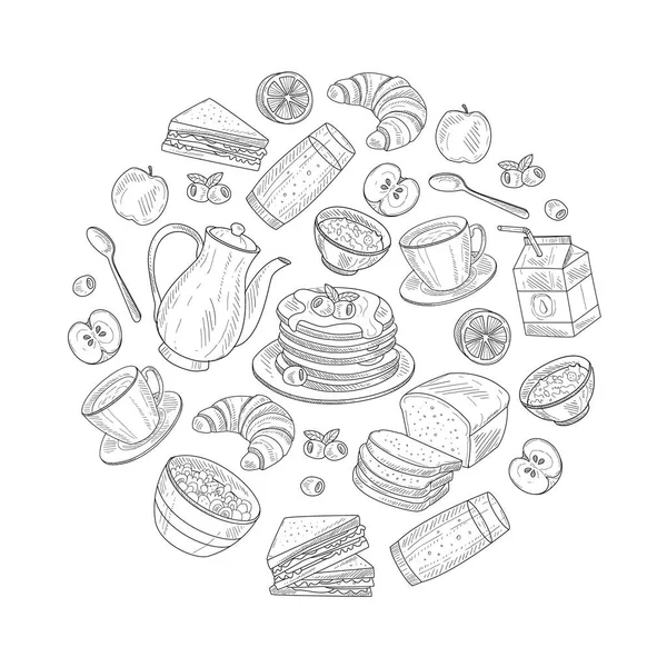 Fresh and Healthy Breakfast Circle Decorative Vector Element — ストックベクタ