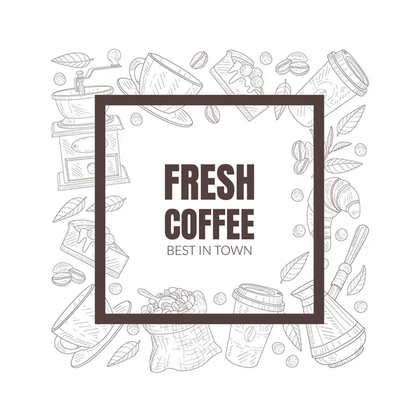 Fresh and Tasty Coffee Shop Symbols Arranged Along the Square Lines — Stock Vector