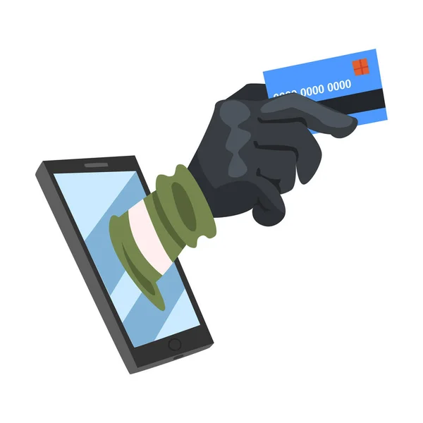 Krádež dat. Hacker nošení rukavice vloupání do Smartphone Vector Illustration — Stockový vektor