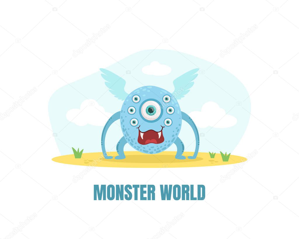 Cute one eyed monster. Vector illustration background.