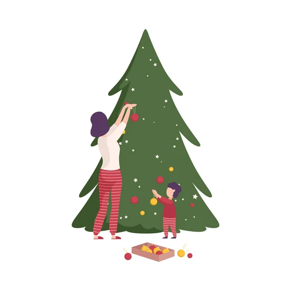 Happy Family Préparation pour le Nouvel An Fête Illustration vectorielle Illustration — Image vectorielle