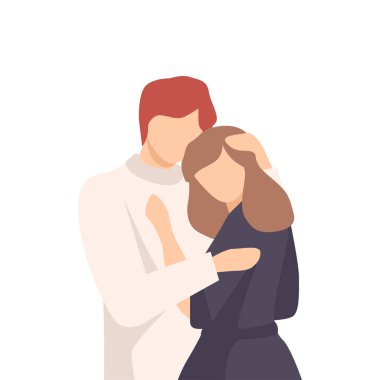 Ayakta Duran ve Kucaklayan Korkusuz Adam Genç Kadın Saçını Okşayan Vektör İllüzyonu