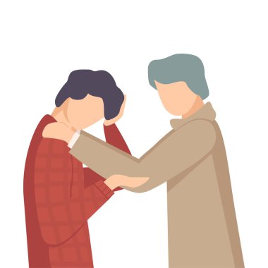 Adam, arkadaşıyla birlikte ona kelime destek vektörü illüstrasyonunu veriyor.