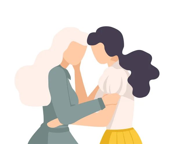 Vrouw omhelzen huilen vrouw en kalmeren haar vector illustratie — Stockvector