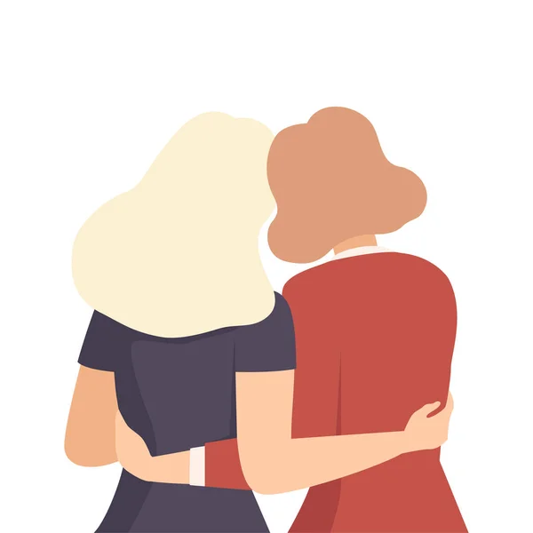 Women Embracing Each Other View From Back Vector Illustration — Stock Vector