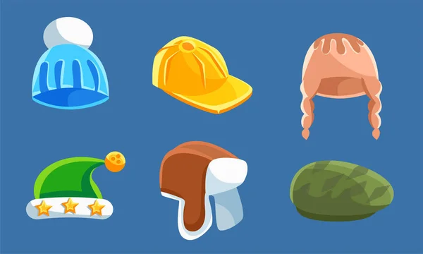 Set with different Kind of Hats And Headwears Vector Illustration Cartoon Character — стоковый вектор