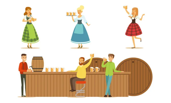 Os homens bebem cerveja no bar. Conjunto de ilustrações vetoriais . —  Vetores de Stock