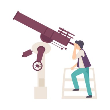 Teleskopta Genç Adam Takımyıldızı Vektör Resmini Arıyor