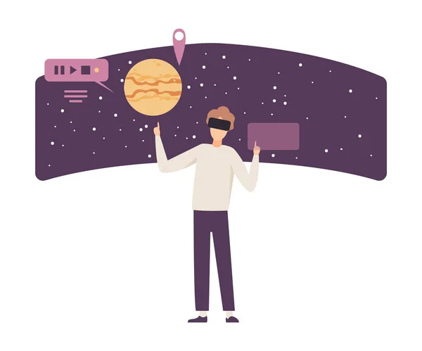 Man Wearing Glasses and Exploring Solar System Vector Illustration — Stock Vector