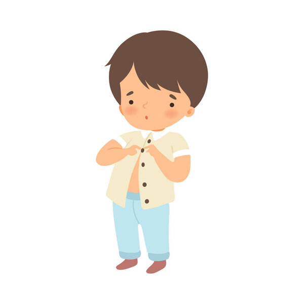Little Boy Dressing Up Himself Vector Illustration