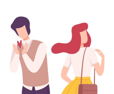 Young Man Rejecting Loving Woman, Male and Female Characters Experiencing Unrequited Feelings, One Sided or Rejected Love Flat Vector Illustration clipart
