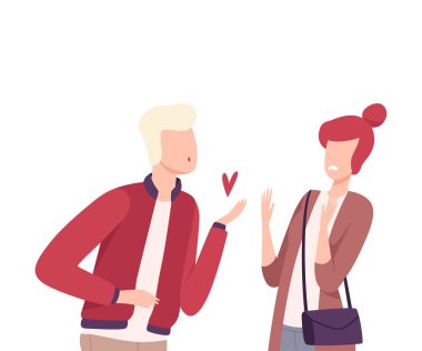 Obsessive Fan Offering his Heart to Woman Who Rejecting His Feelings , Male and Female Characters Experiencing Unrequited Feelings, One Sided or Rejected Love Flat Vector Illustration clipart