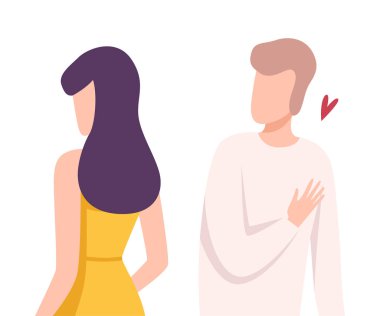 Aşık Erkeği Reddeden Genç Kadın, Erkek ve Kadın Karakterleri Karşılıksız Duygular, Tek Taraflı veya Reddedilmiş Aşk Düz Vektör Resimleri Yaşıyor
