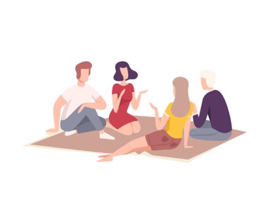 Parkta Piknik Yapan Arkadaşlar, Doğa, Erkek ve Kadın Karakterlerin Açık havada Yemek Yemesi Yasak Vektör İllüzyonu