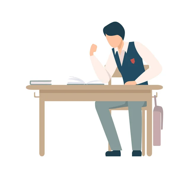 Boy Sitting at School Desk Ready to fight with someone During Lesson Vector Illustration. — Archivo Imágenes Vectoriales