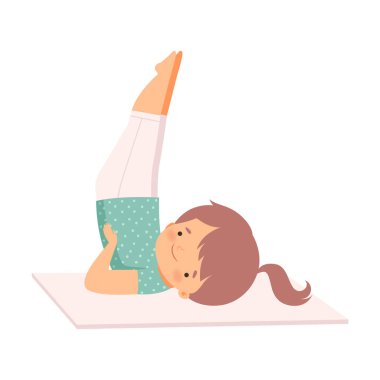 Yoga Egzersizi Yapan Sevimli Kız Aktif Sağlıklı Yaşam Tarzı İllüstrasyonu