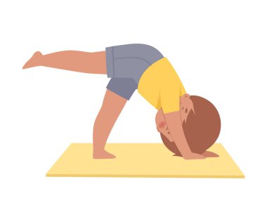 Yoga Egzersizi Yapan Yakışıklı Çocuk, Aktif Sağlıklı Yaşam Tarzı Vektör İllüstrasyonu