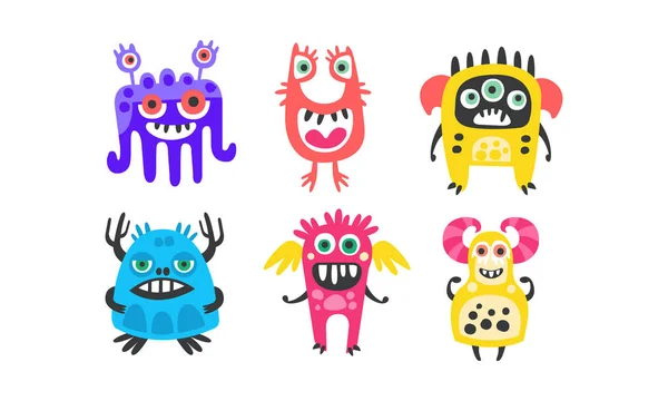 Cute Colorful Monsters with Open Mouth Vector Set — Stock Vector
