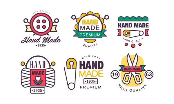 Handgemaakte handgemaakte penning en Logo Vectorset — Stockvector