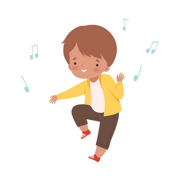 Boy Singing and Dancing, Kid Have Fun et profiter de l'écoute de la musique Illustration vectorielle de bande dessinée — Image vectorielle