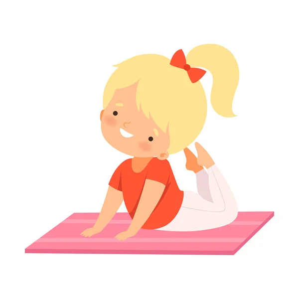 Cute Girl Doing Sports, Adorable Kid Practicing Yoga, Active Healthy Lifestyle Vector Illustration — Stock Vector