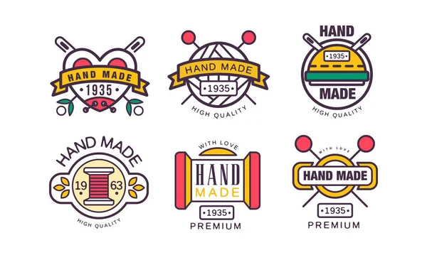 Hand Made Needlework Badge and Logo Vector Set — Stock Vector