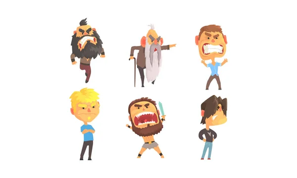 Angry and Exasperated Men Shouting Vector Set — Stock vektor