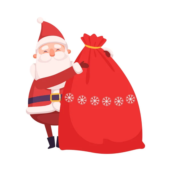 Śmieszny Święty Mikołaj z wielkim workiem prezentów świątecznych, Cute Christmas and New Year Character, Winter Holidays Design Element Wektor ilustracji — Wektor stockowy