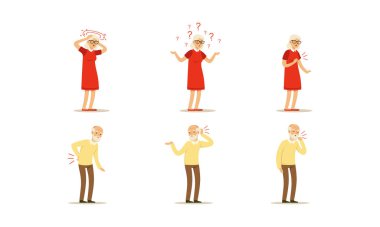 Sağlık Sorunları ve Hastalıkları Olan Yaşlılar Vektör Resimleri Ayarlandı