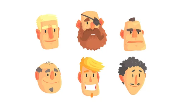 Man Avatars Vector Set. Face Social View Concept Stock Vector