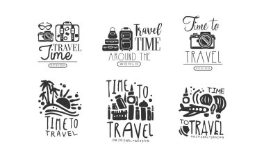 Etiketleri ya da Logoları Seyahat Zamanı Orijinal Tasarım Vektörü Ayarları