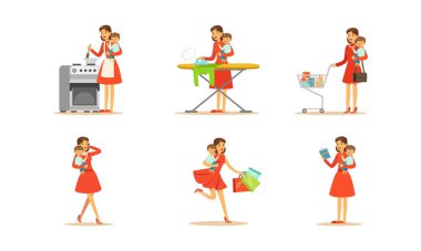 Ev Kadınının Farklı Ev İşleri Vektör Resimleri Belirlendi.