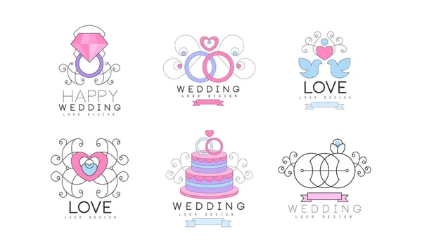 Hochzeit floralen dekorativen Logo-Design mit wirbelnden Elementen Vektor-Set — Stockvektor