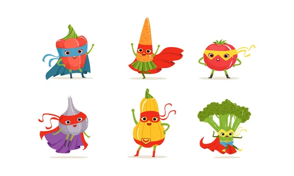 Vegetable Superheros Rushing to the Rescue Vector Set — Stock Vector