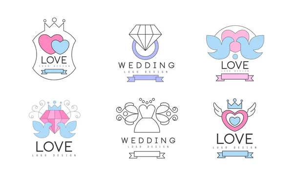 Hochzeit floralen dekorativen Logo-Design mit wirbelnden Elementen Vektor-Set — Stockvektor