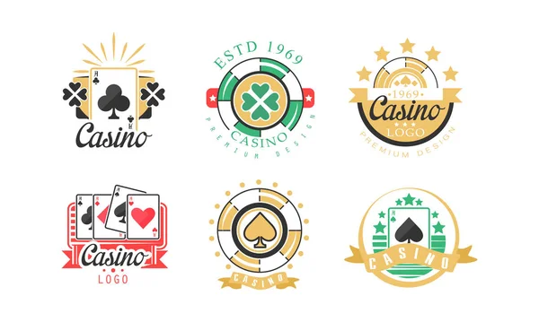 Casino en kaart Poker Logo Design Vector Set — Stockvector