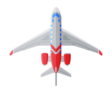 Uçan Uçak, Yukarıdan Uçak Görünümü, Hava Taşıma Vektörü İllüstrasyonu