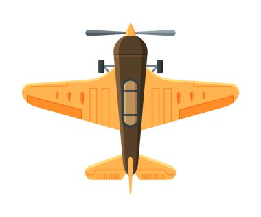Retro Flying Aircraft, Biplane View from Upbove, Air Transport Vector Illustration