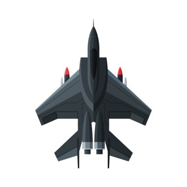 Jet Askeri Uçak, Yukarıdan Uçak Görünümü, Hava Taşıma Vektörü İllüstrasyonu
