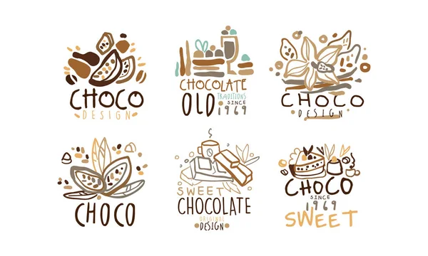 チョコレートオリジナルラベルとロゴデザインベクターセット — ストックベクタ