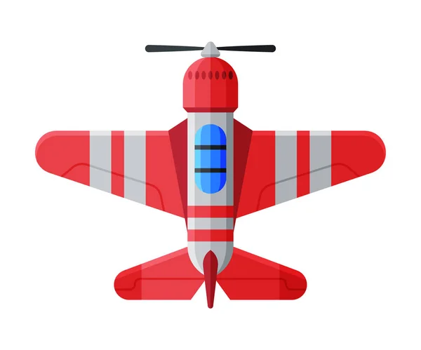 Flying Red Aircraft, Airplane View from Above, Air Transport Vector Illustration — Stock Vector