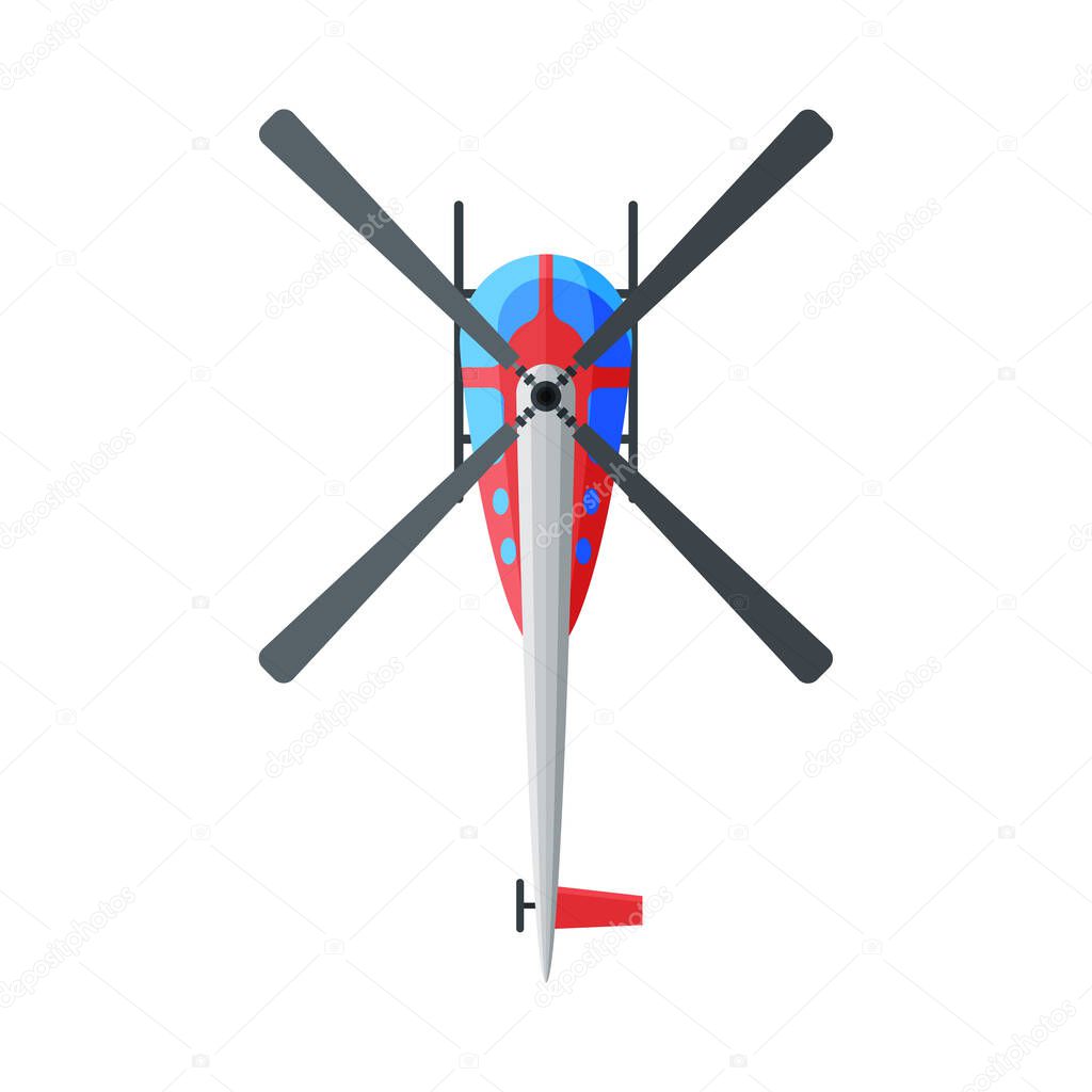 Flying Helicopter, View from Above, Air Transport Vector Illustration
