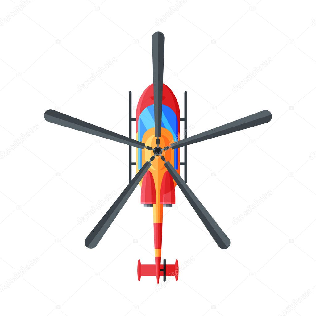 Flying Civil Helicopter, Top View, Air Transport Vector Illustration