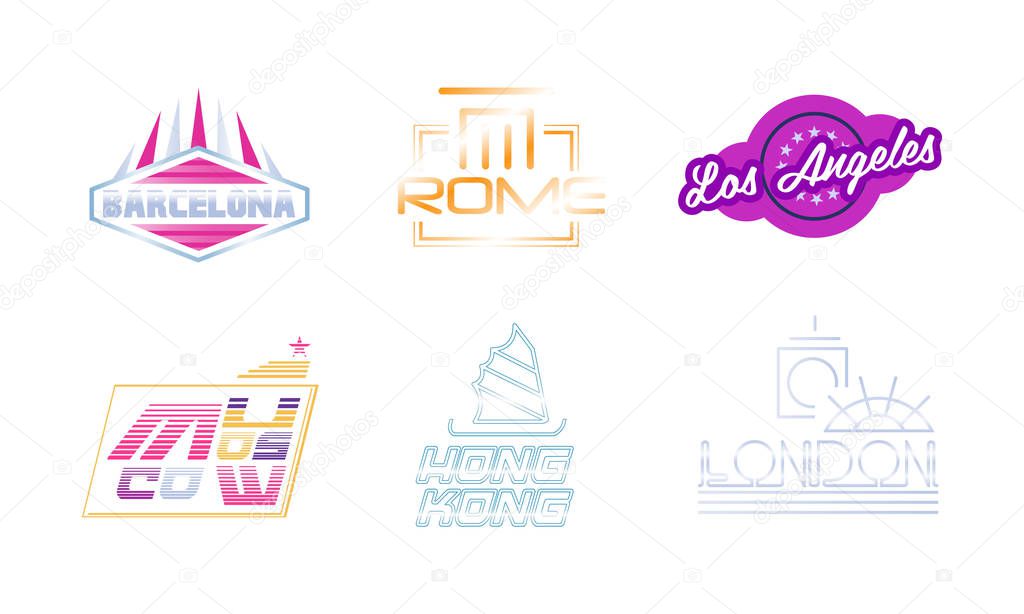 Capital Cities Labels and Logos Vector Set