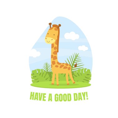 Şirin Zürafa Hayvan Vektörüyle İyi Günler Sancak Şablonu