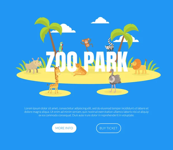 Hayvanat Bahçesi Parkı İniş Şablonu, Şirin Orman Hayvanları Vektör illüstrasyonlu Ada