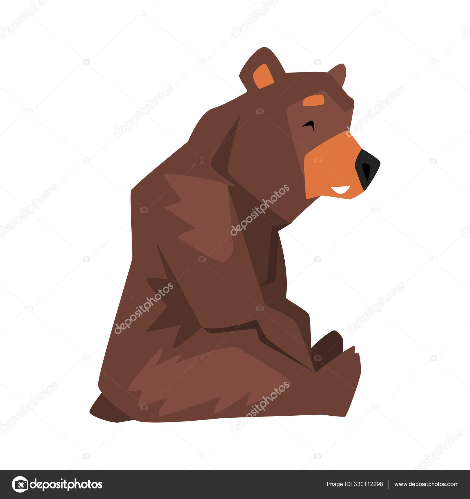 Sitting Brown Grizzly Bear, Wild Animal Character, Side View Cartoon ...