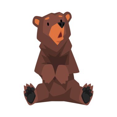 Şirin Oturan Kahverengi Ayı, Vahşi Hayvan Karakteri Vektör Çizimi